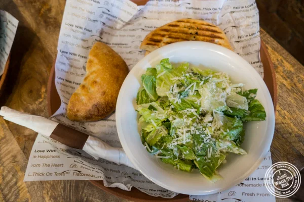 Salad and sandwich at Flatbread Grill in Hoboken, NJ