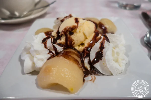 Poire belle Helene at Tout Va Bien, French Restaurant in NYC, New York