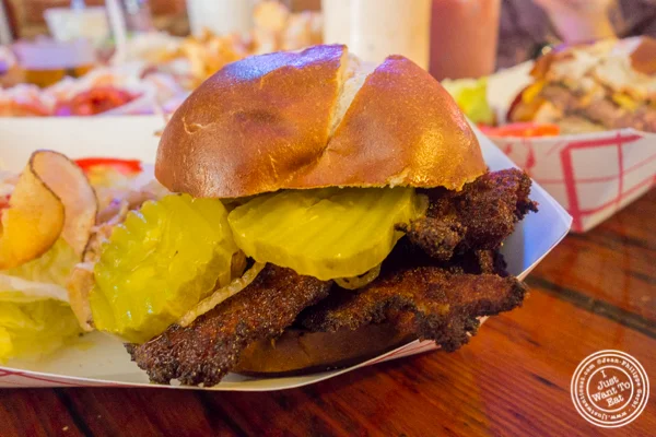 Fried chicken sandwich at Jeremy's Ale House in NYC, New York