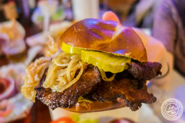 Fried chicken sandwich at Jeremy's Ale House in NYC, New York