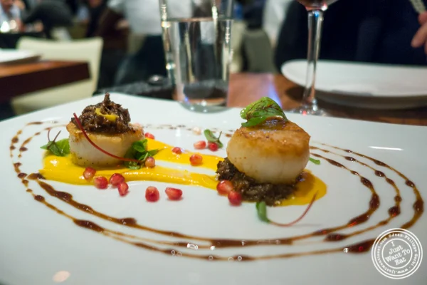 Seared scallops at STK, modern steakhouse in NYC, New York