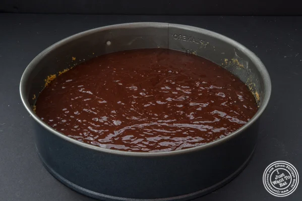 S'Mores pie recipe: brownie batter poured on top of the Graham cracker crust