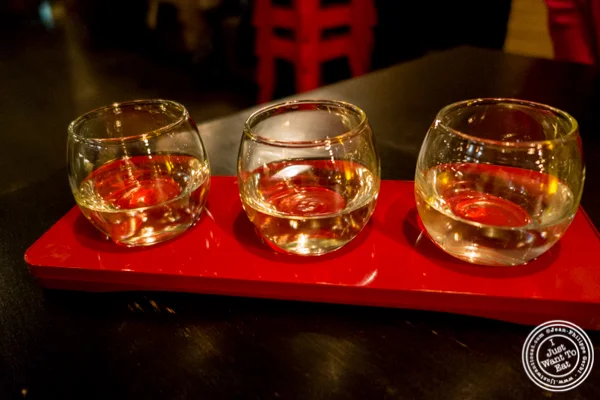 Sake flight at Sake Bar Shigure in Tribeca, NYC, New York