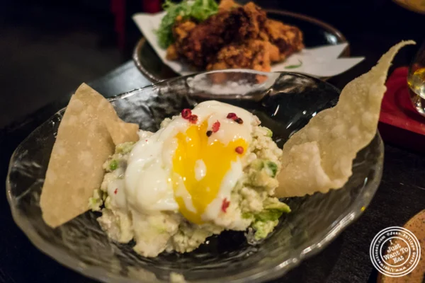 Avocado potato salad at Sake Bar Shigure in Tribeca, NYC, New York