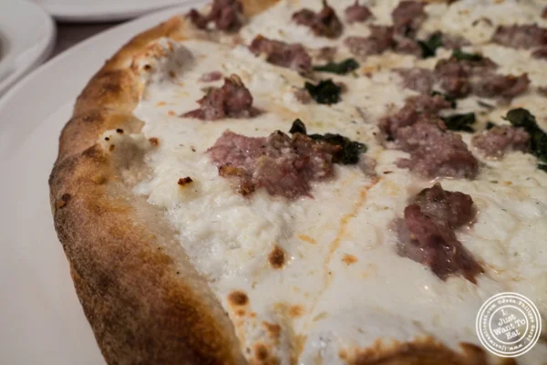 White pie with sausage at Grimaldi's Pizza in Hoboken, NJ