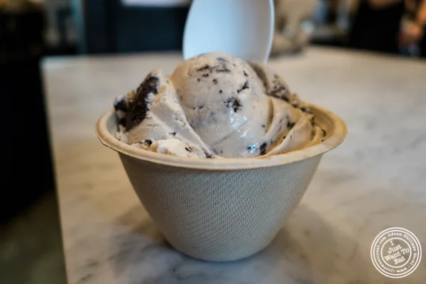 Sweet cream and cookie at Ample Hills Creamery at The Gotham West Market in NYC, New York