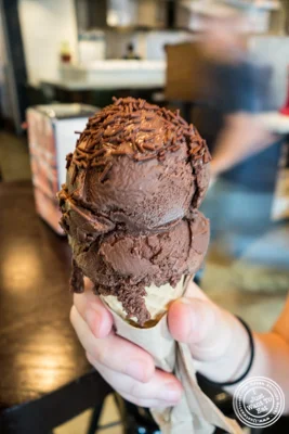 Vegan coconut chocolate ice cream at Ample Hills Creamery at The Gotham West Market in NYC, New York