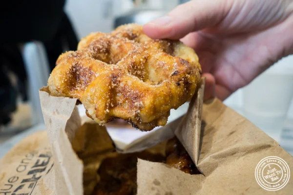 Maple filled waffles with hazelnut sugar at Dominique Ansel Kitchen in NYC, New York