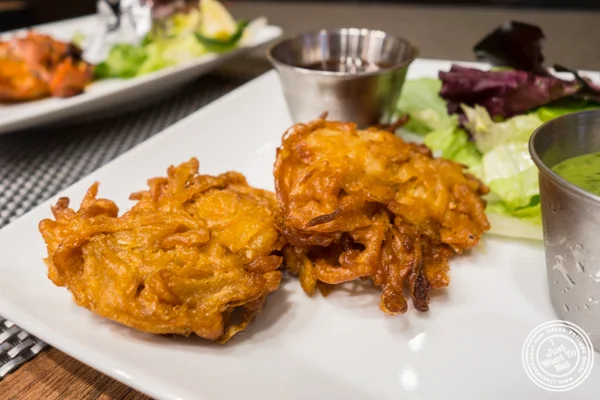 Onion bhaija or onion fritters at Surya, Indian restaurant on Bleecker, NYC, New York