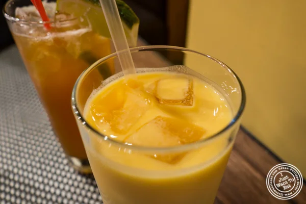 Mango lassi at Surya, Indian restaurant on Bleecker, NYC, New York