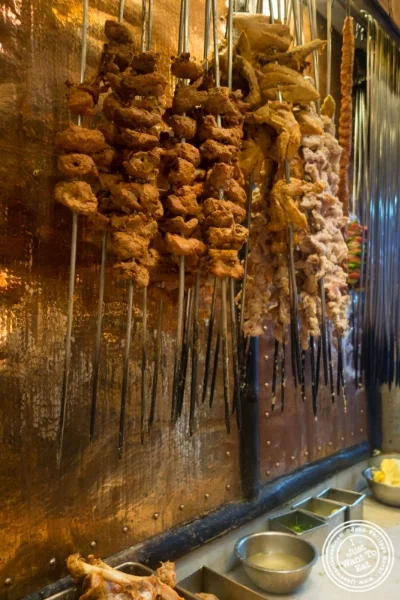 meat skewers at Bukhara in Delhi, India