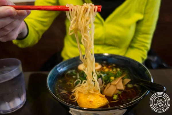 Noodles in the Buddha ramen at Ramen Thukpa in the West Village, NYC, New York