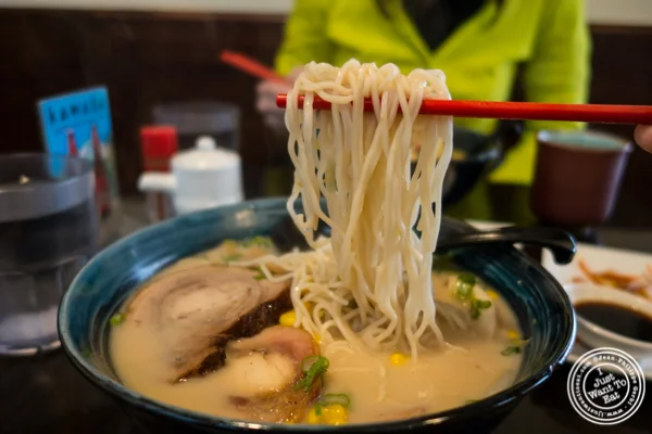 Noodles in the Tonkatsu miso ramen at Ramen Thukpa in the West Village, NYC, New York