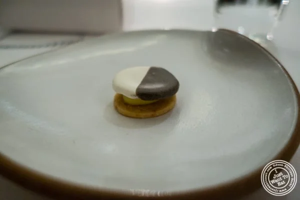 Savory black and white cookie at Eleven Madison Park in NYC, New York