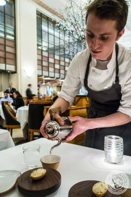 Parsnip veloute at Eleven Madison Park in NYC, New York