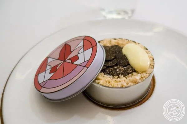 Cauliflower benedict with black truffle at Eleven Madison Park in NYC, New York