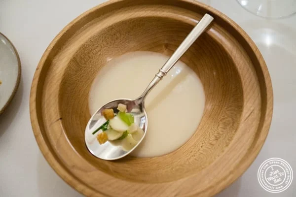 Waldorf salad as a soup at Eleven Madison Park in NYC, New York