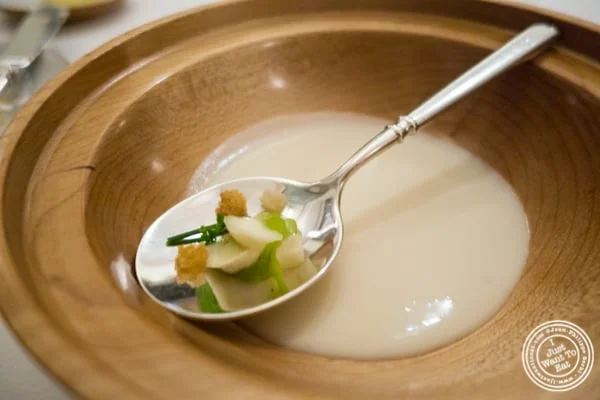 Waldorf salad as a soup at Eleven Madison Park in NYC, New York