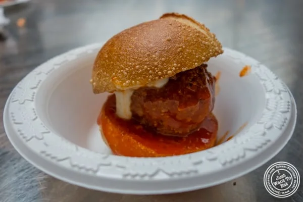 Turkey meatball with buffalo sauce from The Meatball Guys at The Gansevoort Market in the Meat Packing District
