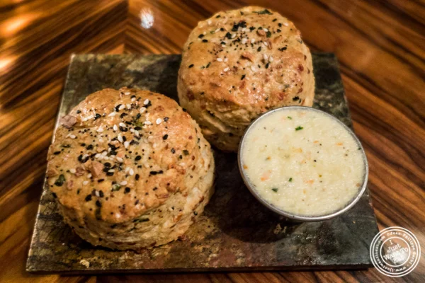 Biscuit and cream cheese at American Cut in TriBeCa, NYC, New York