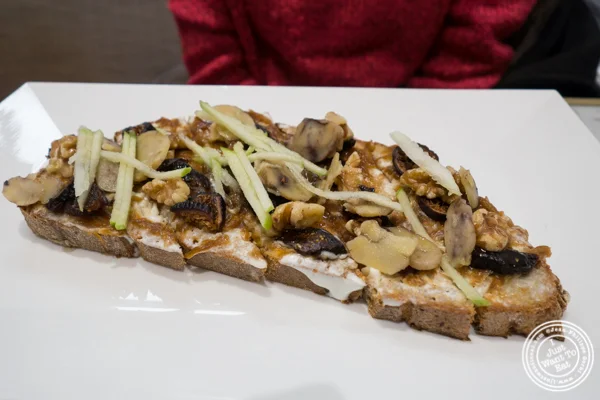 Goat cheese and figs tartine at Maison Kayser in the West Village, NYC, New York