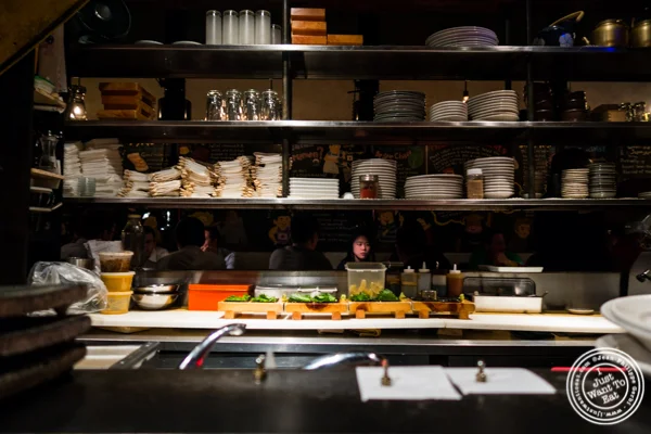 Open kitchen at Takashi in NYC, New York
