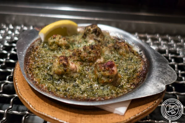 Testicargot or cow balls escargot style at Takashi in NYC, New York