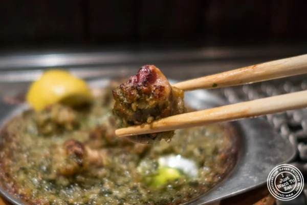 Testicargot or cow balls escargot style at Takashi in NYC, New York