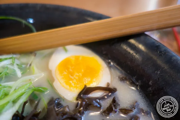 Egg in Musashi shio black noodles at Ramen-Ya W4th in NYC, NY