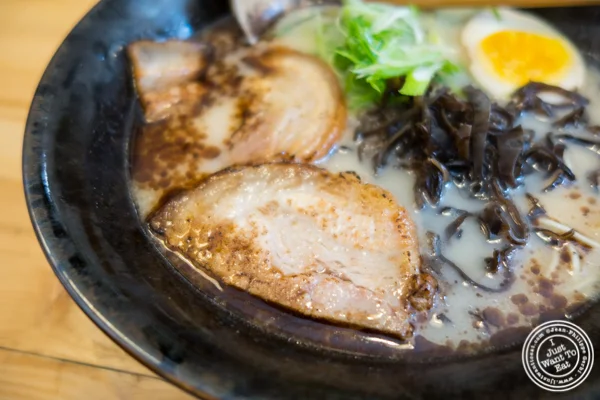Chashu pork in Musashi shio black noodles at Ramen-Ya W4th in NYC, NY