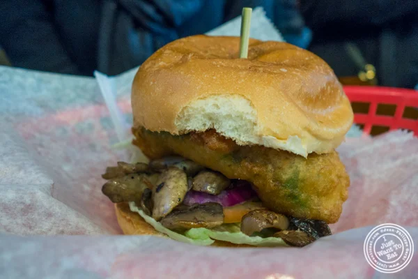 Tempura avocado sandwich at Breakroom Burger and Tacos in NYC, New York