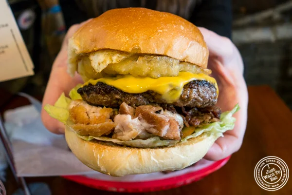 Signature burger at Breakroom Burger and Tacos in NYC, New York
