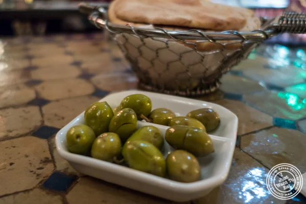 Olives cassées or cracked olives at Salam café in Greenwich Village, NYC