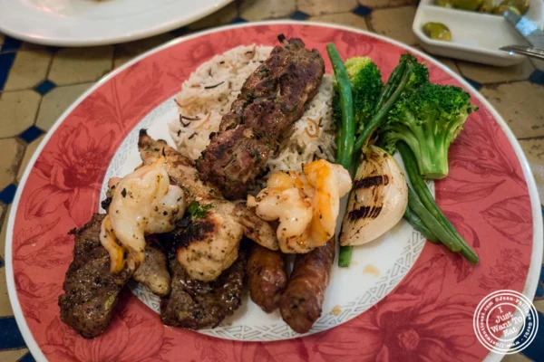 Combination kebab platter at Salam café in Greenwich Village, NYC
