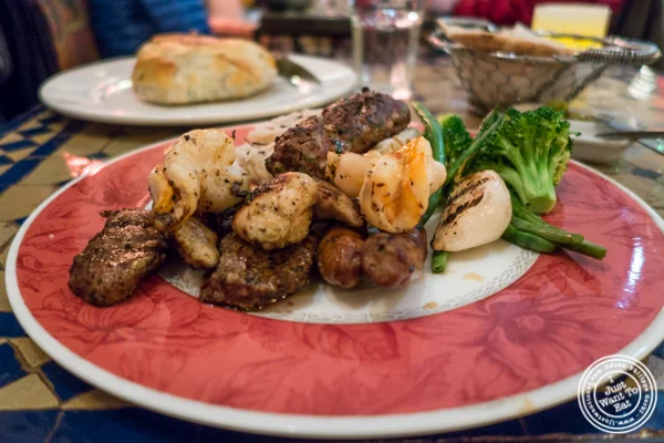 Combination kebab platter at Salam café in Greenwich Village, NYC