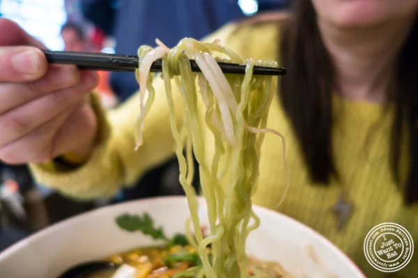 Noodles in the vegetable soup at MeiJin Ramen in the Upper East Side, NYC