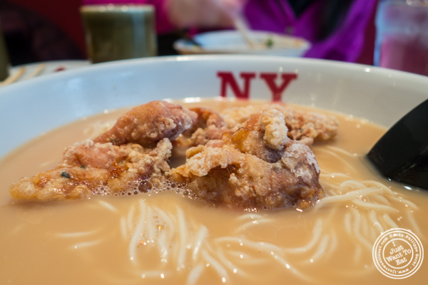Fried chicken in tonkotsu ramen at Katsu Hama in NYC, New York