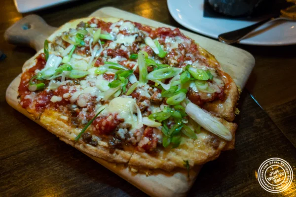 Homemade fennel sausage flatbread at The Gilroy on the Upper East Side, NYC, New York