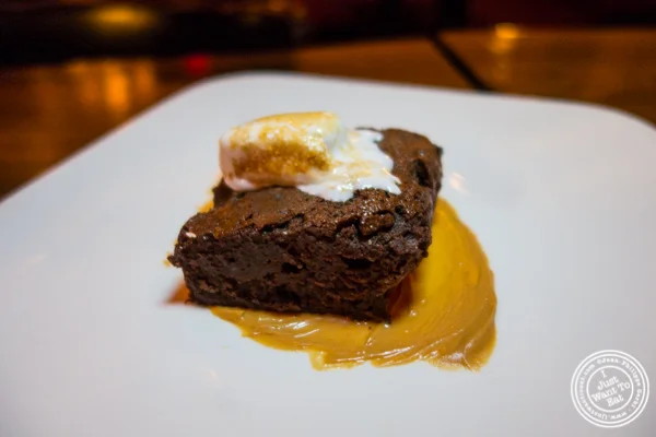 Warm chocolate brownie with peanut butter at The Gilroy on the Upper East Side, NYC, New York