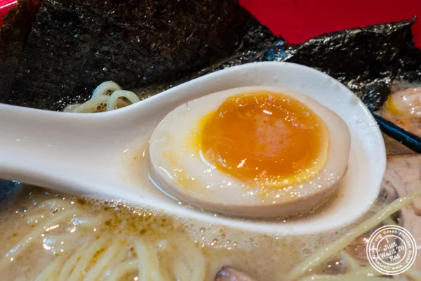 Cured egg in Zonbunose ramen at Ramen Zundo-Ya in NYC, New York