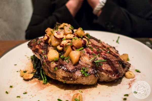 Pork chop at Print Restaurant in the Ink48 Hotel, NYC