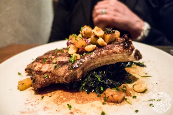 Pork chop at Print Restaurant in the Ink48 Hotel, NYC