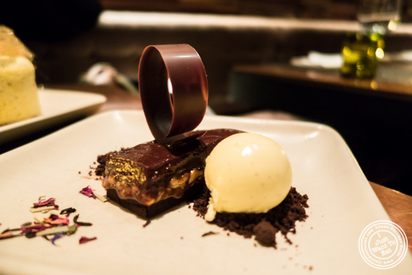 Chocolate hazelnut torte at Print Restaurant in the Ink48 Hotel, NYC