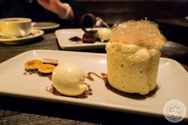 Banana pudding charlotte at Print Restaurant in the Ink48 Hotel, NYC