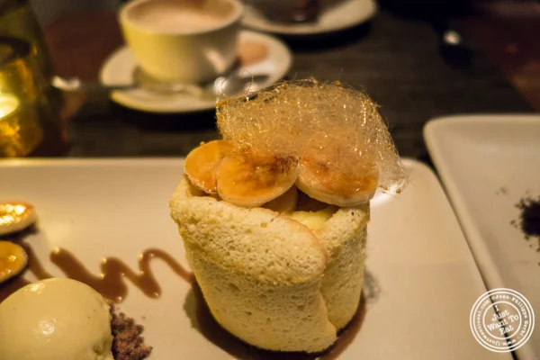 Banana pudding charlotte at Print Restaurant in the Ink48 Hotel, NYC
