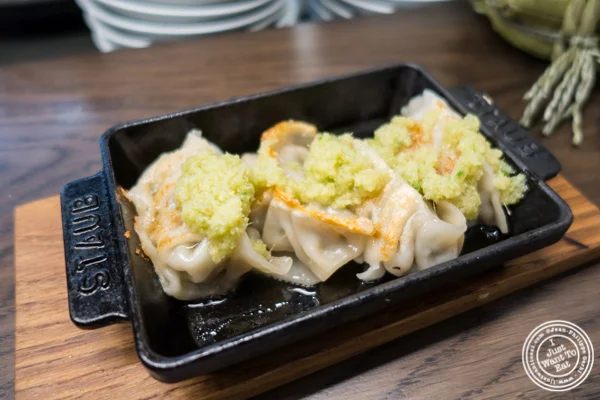 Tsetsunabe pork gyoza at Momosan Ramen and Sake in NYC, New York