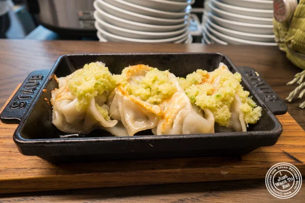 Tsetsunabe pork gyoza at Momosan Ramen and Sake in NYC, New York