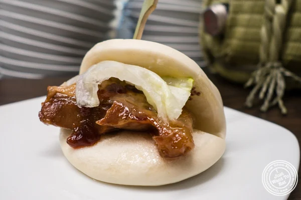 Pork bao at Momosan Ramen and Sake in NYC, New York