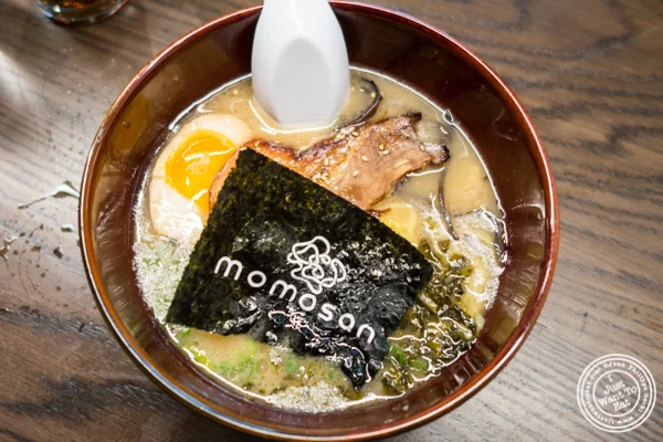 Tonkotsu ramen at Momosan Ramen and Sake in NYC, New York