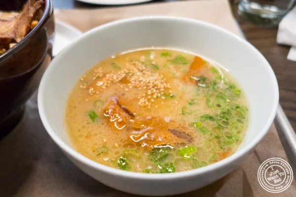 Pork broth in Tsukemen ramen at Momosan Ramen and Sake in NYC, New York